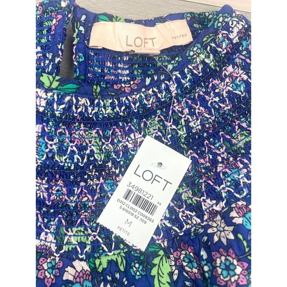 LOFT WOMEN Petite Floral Smocked Ruffle Yoke Top PM - Picture 5 of 13
